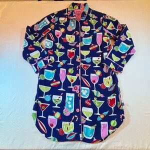 Nick & Nora Women’s Sleep Shirt Nightgown M Holiday Cocktail Print Flannel